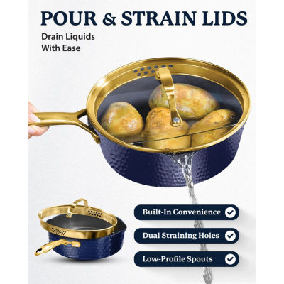 Granitestone Charleston Collection Hammered 4-qt. Non-Stick Deep Satue Pan with Lid