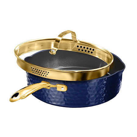 Granitestone Charleston Collection Hammered 4-qt. Non-Stick Deep Satue Pan With Lid, One Size, Blue