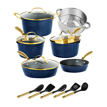 Granitestone Charleston Collection Hammered 15-pc. Non-Stick Cookware Set, One Size, Blue