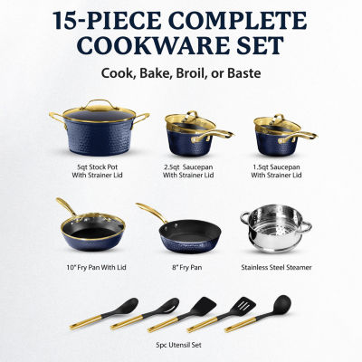 Granitestone Charleston Collection Hammered 15-pc. Non-Stick Cookware Set