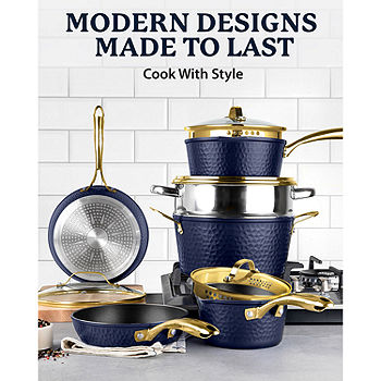 Stainless Steel & Gold Accent 15-pc. Cookware & Tool Set By Chef Jamie Gwen  