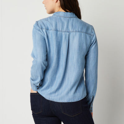 a.n.a Womens Long Sleeve Regular Fit Button-Down Shirt