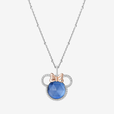 Disney Jewels Collection Womens 1/8 CT. T.W. Lab Created Diamond with Gemstone 14K Two Tone Gold Over Silver Minnie Mouse Pendant Necklace