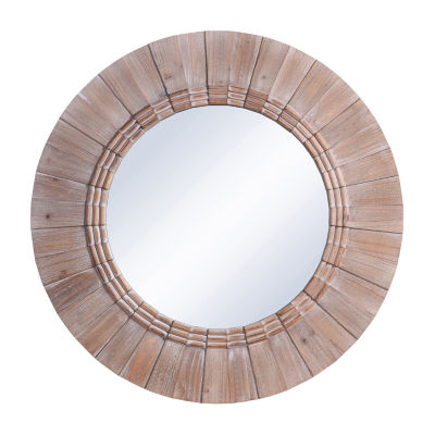 Stylecraft White Wash Fluted Frame Accent Wall Mount Round Wall Mirror