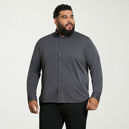 Van Heusen Performance Knit Mens Long Sleeve Regular Fit Stretch Fabric Big and Tall Button-Down Shirt, 2x-large Tall, Black