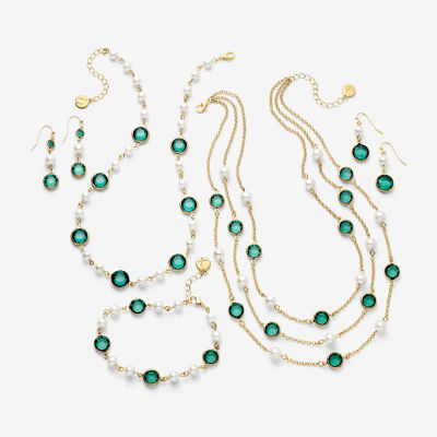 Liz Claiborne Gold Tone Beaded Womens Simulated Pearl Round Drop Earrings