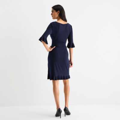 Connected Apparel Womens 3/4 Sleeve Sheath Dress