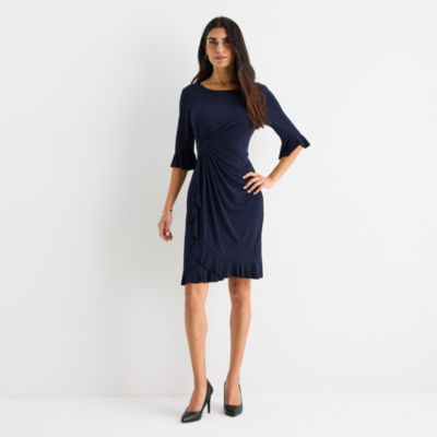 Connected Apparel Womens 3/4 Sleeve Sheath Dress