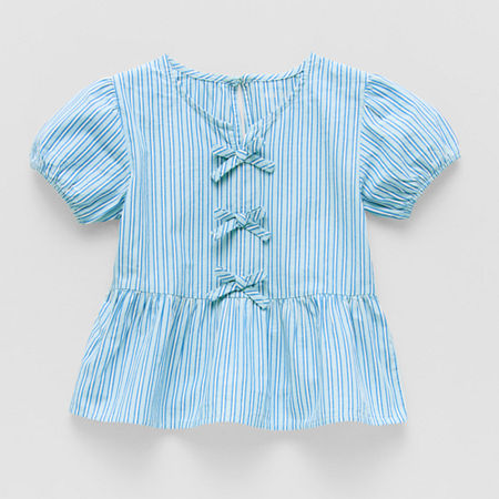 Okie Dokie Toddler & Little Girls Round Neck 3/4 Sleeve Peplum Top In Blue