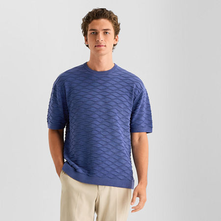 J. Ferrar Textured Mens Crew Neck Short Sleeve Pullover Sweater In Blue