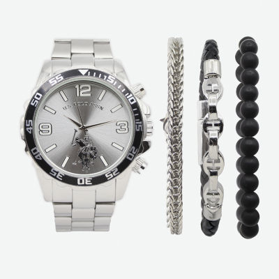 U.S. Polo Assn. Mens Silver Tone 4-pc. Watch Boxed Set Usc20296jc