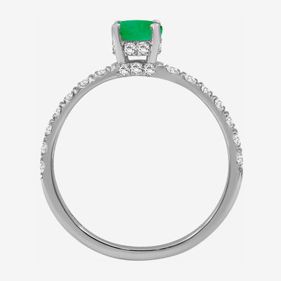 Womens 2 CT. T.W. Genuine Green Emerald 10K White Gold Round Cocktail Ring