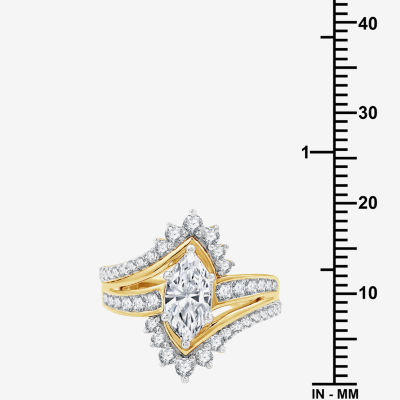 (G, Si1-Si2) Womens 1 3/4 CT. T.W. Lab Grown Yellow Diamond 10K Gold Marquise Bypass  Cocktail Ring