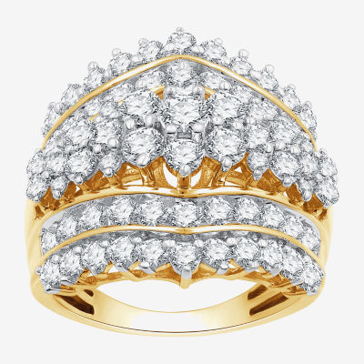 (G, Si1-Si2) Womens 3 CT. T.W. Lab Grown White Diamond 10K Gold Cluster Cocktail Ring