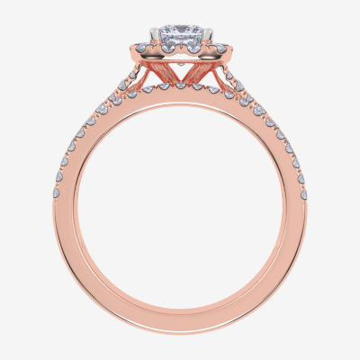 G / Vs2-Si1) Womens 1 CT. T.W. Lab Grown White Diamond 10K Gold Side Stone Halo Bridal Set