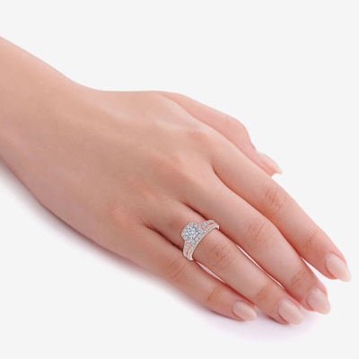 G / Vs2-Si1) Womens 1 CT. T.W. Lab Grown White Diamond 10K Gold Side Stone Halo Bridal Set