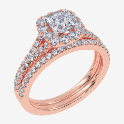 G / Vs2-Si1) Womens 1 CT. T.W. Lab Grown White Diamond 10K Gold Side Stone Halo Bridal Set