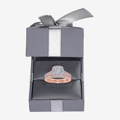 G / Vs2-Si1) Womens 1 CT. T.W. Lab Grown White Diamond 10K Gold Side Stone Halo Bridal Set