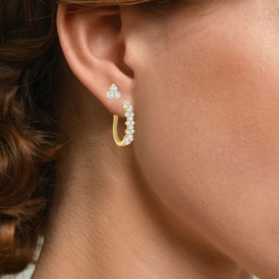 Yes, Please! Womens Lab Created White Sapphire 14K Gold Over Silver 2 Pair Jewelry Set