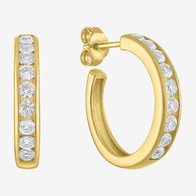 Yes, Please! C-Hoop Womens Lab Created White Sapphire 14K Gold Over Silver 20mm Hoop Earrings