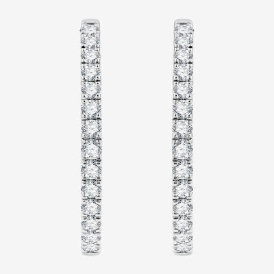 (G, Si1-Si2) Womens 3 CT. T.W. Lab Grown White Diamond Sterling Silver 33.7mm Hoop Earrings