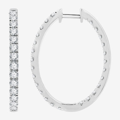 (G, Si1-Si2) Womens 3 CT. T.W. Lab Grown White Diamond Sterling Silver 33.7mm Hoop Earrings