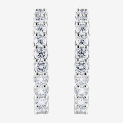 (F, Si2) Womens 1 CT. T.W. Lab Grown White Diamond Sterling Silver Hoop Earrings
