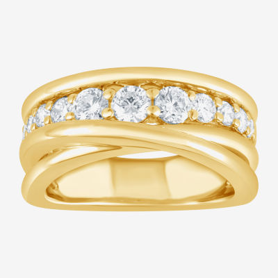 (F, Si2) Womens 1 CT. T.W. Lab Grown White Diamond 14K Gold Over Silver Crossover Cocktail Ring