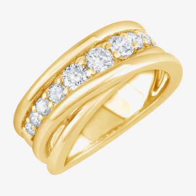 (F, Si2) Womens 1 CT. T.W. Lab Grown White Diamond 14K Gold Over Silver Crossover Cocktail Ring
