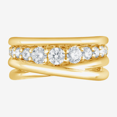 (F, Si2) Womens 1 CT. T.W. Lab Grown White Diamond 14K Gold Over Silver Crossover Cocktail Ring