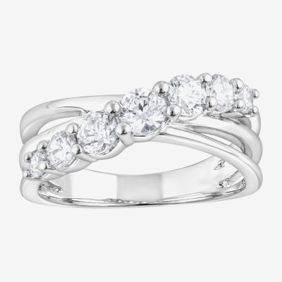 (F, Si2) Womens 1 CT. T.W. Lab Grown White Diamond Sterling Silver Crossover Cocktail Ring