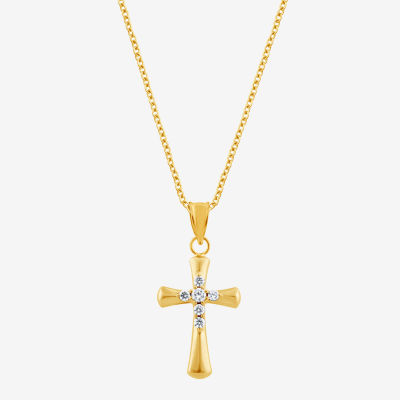 Cross (F/Vs2) Womens 1/4 CT. T.W. Lab Grown White Diamond 14K Gold Over Silver Cross 18 Inch Pendant Necklace