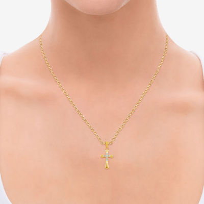 Cross (F/Vs2) Womens 1/4 CT. T.W. Lab Grown White Diamond 14K Gold Over Silver Cross 18 Inch Pendant Necklace