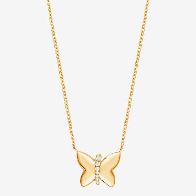 (F/Vs2) Womens 1/10 CT. T.W. Lab Grown White Diamond 14K Gold Over Silver Butterfly 18 Inch Pendant Necklace