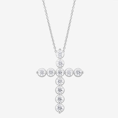 Cross (F/Si2) Womens 2 CT. T.W. Lab Grown White Diamond Sterling Silver Cross 18 Inch Pendant Necklace