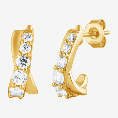 (F/Si2) Womens 1 CT. T.W. Lab Grown White Diamond 14K Gold Over Silver 14.3mm Hoop Earrings