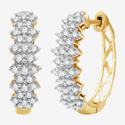 (G, Si1-Si2) Womens 1 CT. T.W. Lab Grown White Diamond 14K Gold Over Silver 19.9mm Hoop Earrings