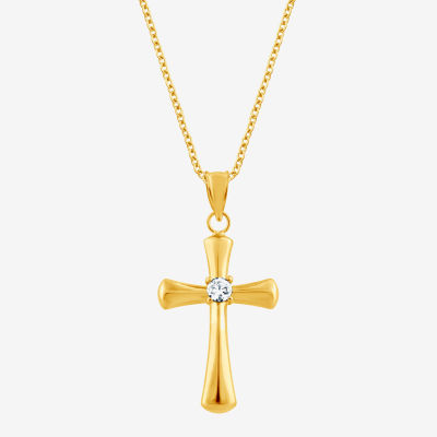 Cross (F/Vs2) Womens 1/10 CT. T.W. Lab Grown White Diamond 14K Gold Over Silver Cross 18 Inch Pendant Necklace