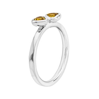 Personally Stackable Genuine Citrine Sterling Silver Double-Heart Ring