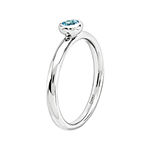 Personally Stackable 4mm Round Genuine Blue Topaz Ring