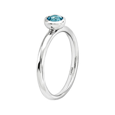 Personally Stackable 5mm Round Genuine Blue Topaz Ring