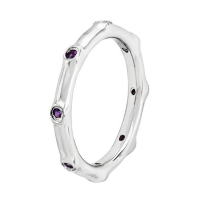 Personally Stackable Genuine Amethyst Sterling Silver Station Ring