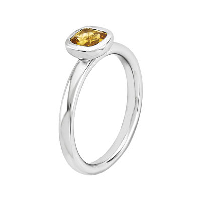 Personally Stackable Cushion-Cut Genuine Citrine Sterling Silver Ring