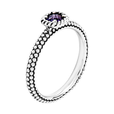 Personally Stackable Checker-Cut Genuine Amethyst Ring