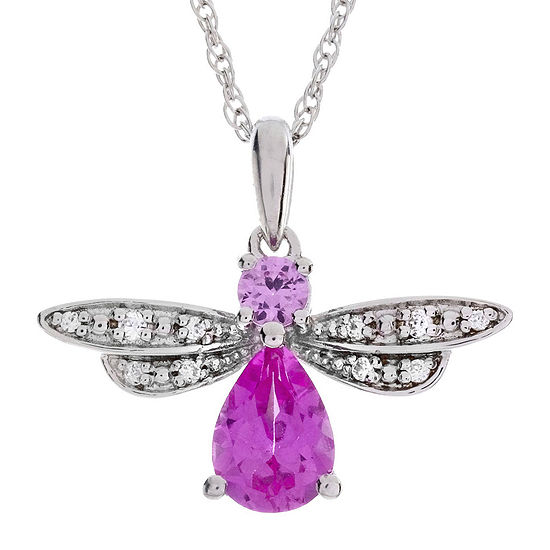 Lab-Created Pink and White Sapphire Bee Sterling Silver Pendant Necklace