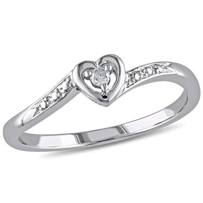 Womens Diamond Accent Natural White Sterling Silver Heart Cocktail Ring