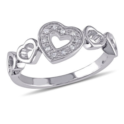 Womens Diamond Accent Natural White Diamond Sterling Silver Heart Cocktail Ring