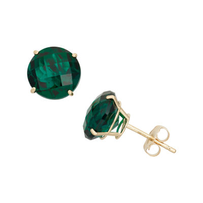 Lab Created Green Emerald 10K Gold 8mm Stud Earrings