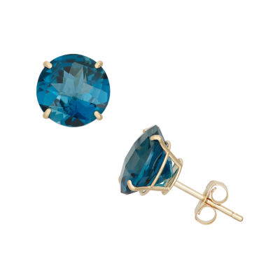 Genuine Blue Topaz 10K Gold 8mm Stud Earrings