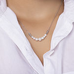 Womens Genuine White Cultured Freshwater Pearl Sterling Silver Collar Necklace